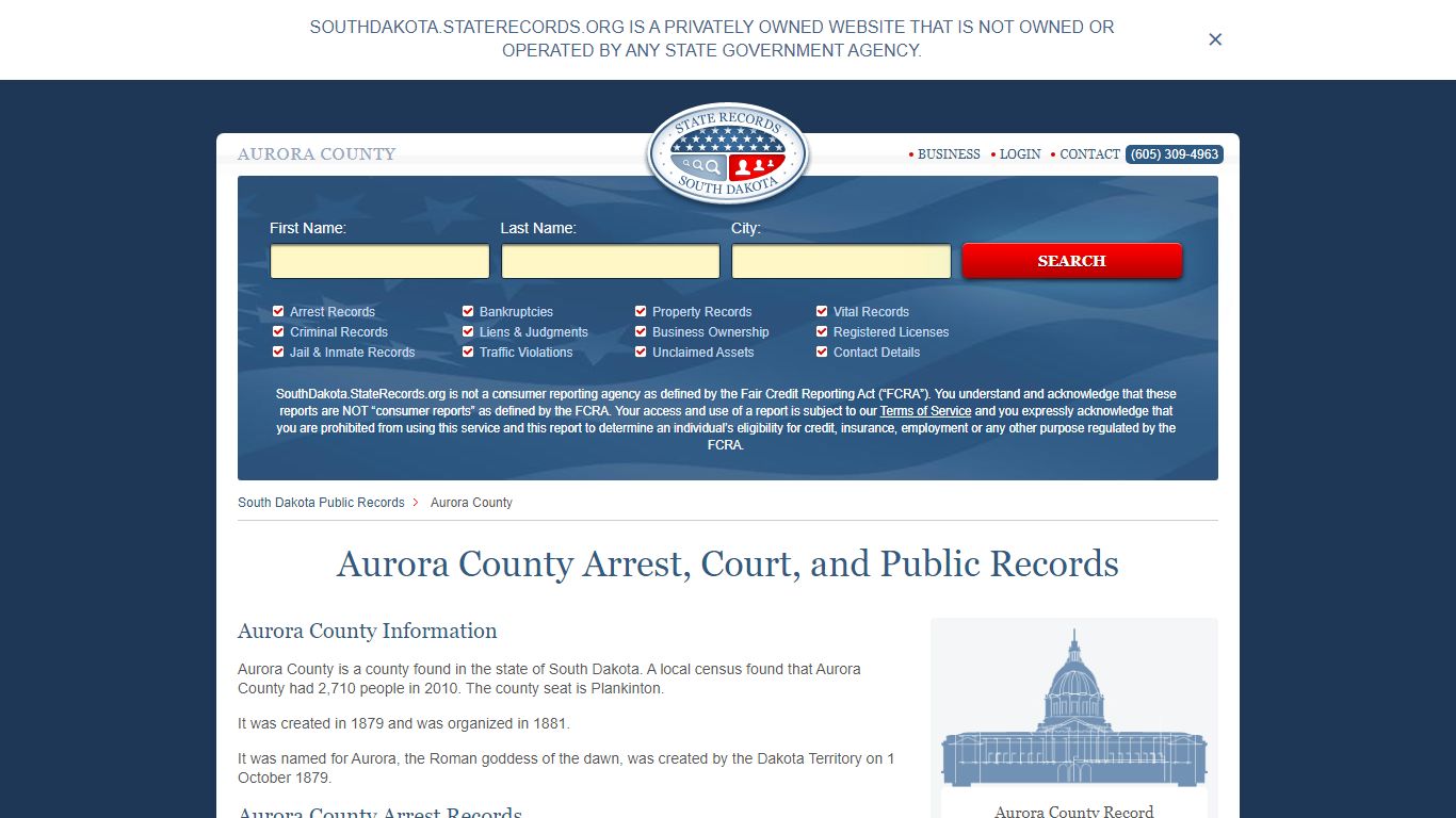 Aurora County Arrest, Court, and Public Records